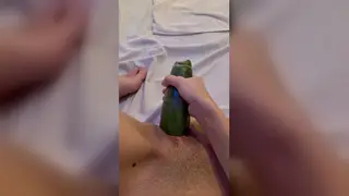 Latina Teen Explores Solo with Large Cucumber