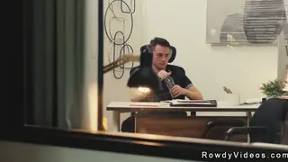 Muscular Coworkers Fuck Bareback at the Office Desk