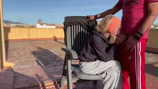 Blonde Latina Wife Swallows Cum on Community Terrace