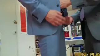 Muscular Latino Serviced by Suited Boss in Office