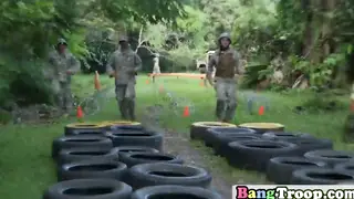Military Troopers Exchange Oral Pleasure Outdoors