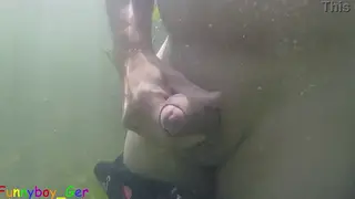European Guy Jerks Uncut Cock Outdoors in Mountain Lake