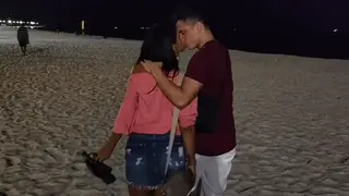 Latina MILF Services Two Men on a Crowded Beach