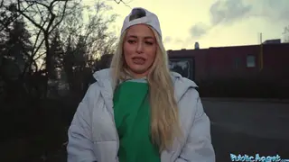 Blonde Waitress Fucks Stranger Outdoors in POV Casting