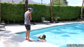 Mature Brunette Daddy Barebacks Guy Poolside