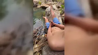 Vietnamese Twink Strokes Big Dick at Waterfall Until Explosion