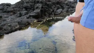 Teen Girlfriend Jerks Boyfriend While He Pisses on Beach