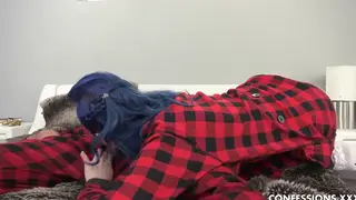 Blue-Haired Babe Deepthroats Before a Wild Ride