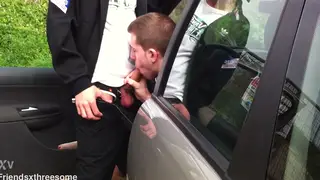 Muscular Jock Deepthroats a Big Cock Outdoors Before a Facial