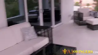 Swinger Couple Joins Lusty Mansion Orgy Outdoors