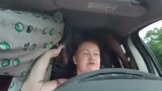 Redhead BBW MILF Rides BBC in a Moving Car
