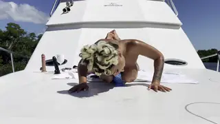 Tattooed MILF Squirts With Big Dildo on Public Yacht