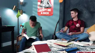 Interracial Latino Twinks Rim and Bareback in Dorm Room