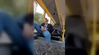 European Guy Strokes Uncut Cock on Public Bus