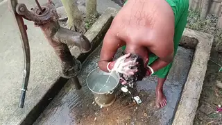 Indian Teen in Cheerleader Uniform Gives Outdoor Handjob