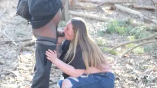 Blonde BBW Delivers Deepthroat BBC Blowjob Outdoors