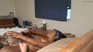 Ebony Petite MILF Deepthroats Older Lover with Oil