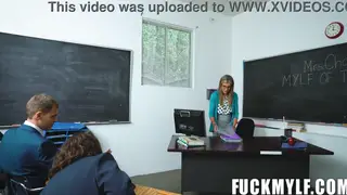 Busty MILF and Petite Friend Share Blowjob Duties