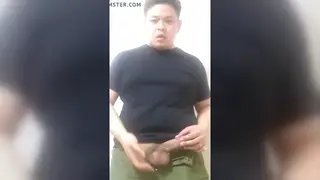 Hairy Japanese Bear Strokes His Thick Cock Solo