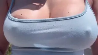 Busty Woman Flaunts Voluptuous Curves During Outdoor Lingerie Walk