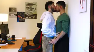 Inked European Twink Takes Bareback Ride Over Desk