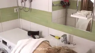 Petite Blonde Enjoys Hairy Shower Massage