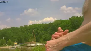 Hairy Mature Daddy Strokes Big Cock to Cumshot Outdoors