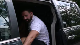 European Brunette Takes Two Cocks in a Car DP Threesome