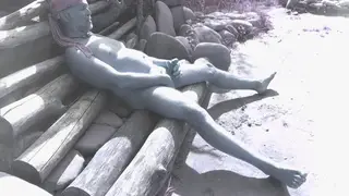 Hairy European Bear Shows His Uncut Cock on a Nude Beach