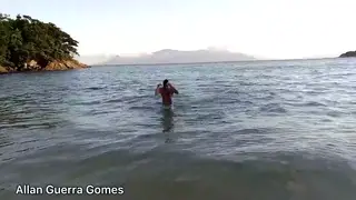 Tattooed Jock Strips and Strokes on Tropical Beach