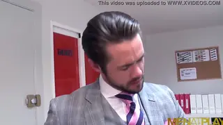 Inked Executives Share a Muscular Jock in an Office Orgy