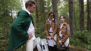European Women Share a Sloppy Outdoor Blowjob in Costume