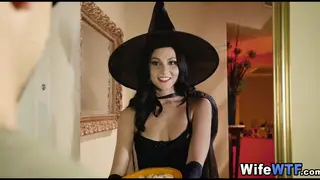 Wife in Vampire Lingerie Cheats With a Blowjob