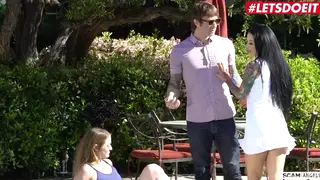 Busty Teens Lure a Cheater Outdoors for a Threesome and Cumshot