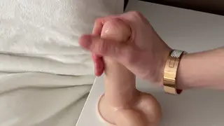 European MILF Rides Toy Deep in Bathroom Doggystyle
