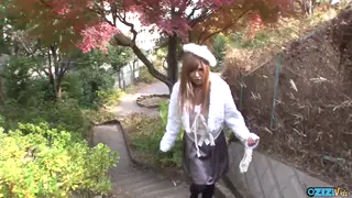 Asian Brunette Gives Roadside Blowjob in Lingerie
