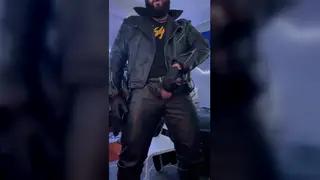 Bearded Bear in Leather Jerks Off to a Messy Finish