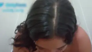 BBW Wife Performs for Cuckold Husband on Stairs
