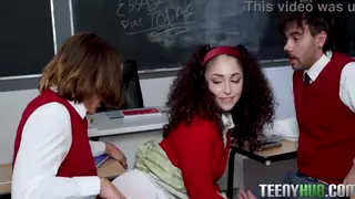 Petite Students Share Teacher in Classroom POV Threesome