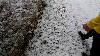 Interracial Teen Takes a Snowy Spanking and Blowjob