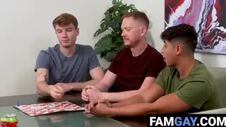 Slim Twinks Share Stepdad in Wild Threesome