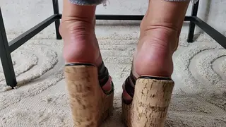 European MILF Dominates with Feet in Stockings at Desk