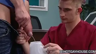 Slender Twink Services a Muscular Doctor on a Hospital Webcam