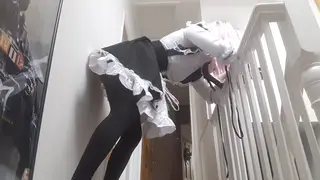 Teen Cosplay Maid Plays with Toys in Uniform