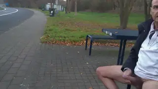 German Daddy Strokes Himself Outdoors