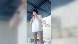 Asian Teen Strokes His Inked Cock Outdoors Until He Cums