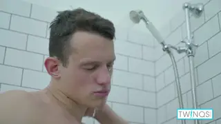 Muscular Brunette Teen Strokes Big Cock in Shower