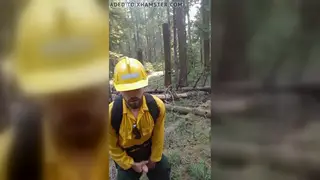 Hairy Bear Strokes a Massive Load in the Woods