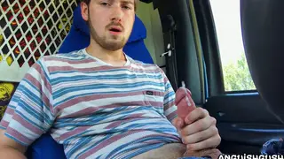 Solo Guy Strokes Huge Cock to Massive Load in Work Van