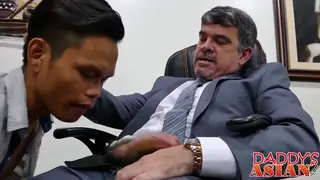 Asian Twink Services His Boss With a Deep Blowjob at the Desk